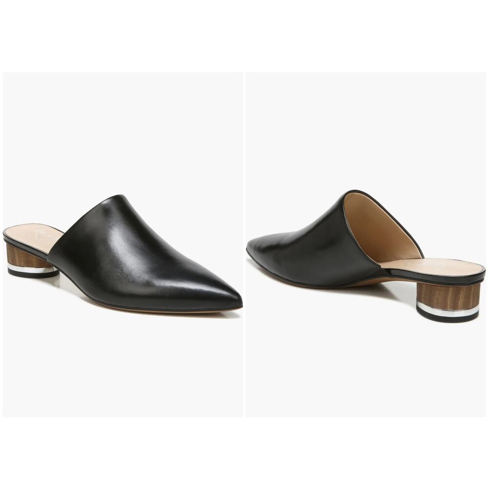Franco Sarto Viola Mule Black Pointed Toe Block Heel 7.5 Slip On Minimalist - Picture 3 of 12